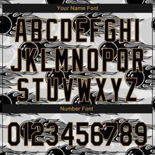 Load image into Gallery viewer, Custom White Black-Old Gold 3D Pattern Design Bowling Ball With Hotrod Flame Authentic Baseball Jersey