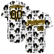 Load image into Gallery viewer, Custom White Black-Yellow 3D Pattern Design Cat Authentic Baseball Jersey