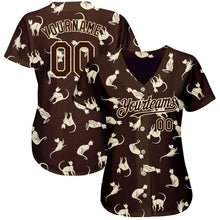 Load image into Gallery viewer, Custom Brown Cream 3D Pattern Design Cat Authentic Baseball Jersey