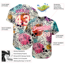 Load image into Gallery viewer, Custom Cream Pink-Black 3D Flower And Skull Fashion Authentic Baseball Jersey