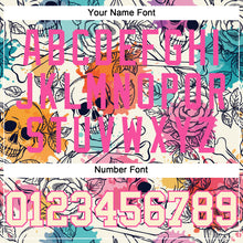 Load image into Gallery viewer, Custom Cream Pink-Black 3D Flower And Skull Fashion Authentic Baseball Jersey