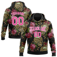 Load image into Gallery viewer, Custom Stitched Black Pink-White 3D Skull Fashion Flower Sports Pullover Sweatshirt Hoodie