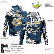 Load image into Gallery viewer, Custom Stitched Navy Old Gold-White 3D Pattern Design Leopard And Tropical Plants Sports Pullover Sweatshirt Hoodie