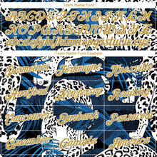 Load image into Gallery viewer, Custom Stitched Navy Old Gold-White 3D Pattern Design Leopard And Tropical Plants Sports Pullover Sweatshirt Hoodie