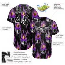 Load image into Gallery viewer, Custom Black White 3D Pattern Design Flaming Billiards Snooker 8 Ball Authentic Baseball Jersey