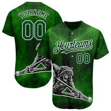 Load image into Gallery viewer, Custom Green White 3D Pattern Design A Skeleton Playing Billiards While Drinking A Beer Authentic Baseball Jersey