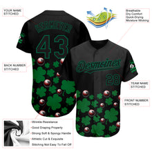 Load image into Gallery viewer, Custom Black Green 3D Pattern Design Clovers And Billiards Balls St. Patrick's Day Authentic Baseball Jersey