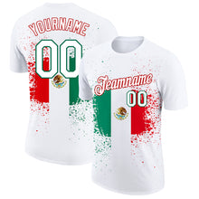 Load image into Gallery viewer, Custom White Kelly Green-Red 3D Mexican Flag Performance T-Shirt