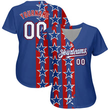 Load image into Gallery viewer, Custom Royal White Red 3D American Flag Authentic Baseball Jersey