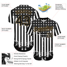 Load image into Gallery viewer, Custom Black Old Gold-White 3D American Flag Authentic Baseball Jersey