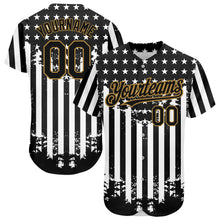 Load image into Gallery viewer, Custom Black Old Gold-White 3D American Flag Authentic Baseball Jersey