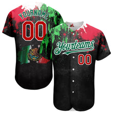 Load image into Gallery viewer, Custom Black Red Kelly Green 3D Mexican Flag Watercolored Splashes Grunge Design Authentic Baseball Jersey