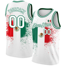 Load image into Gallery viewer, Custom White Kelly Green-Red 3D Mexican Flag Authentic Basketball Jersey