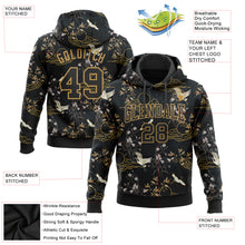 Load image into Gallery viewer, Custom Stitched Black Old Gold 3D Pattern Design Heron And Flower Sports Pullover Sweatshirt Hoodie