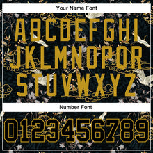 Load image into Gallery viewer, Custom Stitched Black Old Gold 3D Pattern Design Heron And Flower Sports Pullover Sweatshirt Hoodie