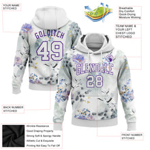 Load image into Gallery viewer, Custom Stitched White Purple 3D Pattern Design Crane And Flower Sports Pullover Sweatshirt Hoodie