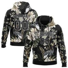 Load image into Gallery viewer, Custom Stitched Black Gray 3D Pattern Design Heron And Flower Sports Pullover Sweatshirt Hoodie