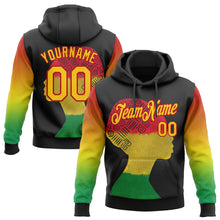 Load image into Gallery viewer, Custom Stitched Black Yellow-Red 3D Pattern Design Black History Month Sports Pullover Sweatshirt Hoodie