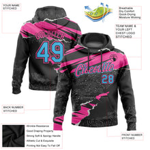 Load image into Gallery viewer, Custom Stitched Black Sky Blue-Pink 3D Pattern Design Torn Paper Style Sports Pullover Sweatshirt Hoodie