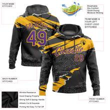 Load image into Gallery viewer, Custom Stitched Black Purple-Gold 3D Pattern Design Torn Paper Style Sports Pullover Sweatshirt Hoodie