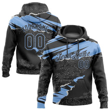 Load image into Gallery viewer, Custom Stitched Black Light Blue 3D Pattern Design Torn Paper Style Sports Pullover Sweatshirt Hoodie