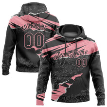 Load image into Gallery viewer, Custom Stitched Black Medium Pink 3D Pattern Design Torn Paper Style Sports Pullover Sweatshirt Hoodie