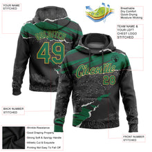 Load image into Gallery viewer, Custom Stitched Black Kelly Green-Old Gold 3D Pattern Design Torn Paper Style Sports Pullover Sweatshirt Hoodie