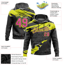 Load image into Gallery viewer, Custom Stitched Black Pink-Neon Yellow 3D Pattern Design Torn Paper Style Sports Pullover Sweatshirt Hoodie