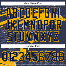 Load image into Gallery viewer, Custom Stitched Navy Gold 3D Pattern Design Torn Paper Style Sports Pullover Sweatshirt Hoodie