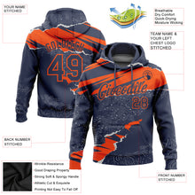 Load image into Gallery viewer, Custom Stitched Navy Orange 3D Pattern Design Torn Paper Style Sports Pullover Sweatshirt Hoodie