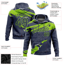 Load image into Gallery viewer, Custom Stitched Navy Neon Green 3D Pattern Design Torn Paper Style Sports Pullover Sweatshirt Hoodie