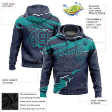 Load image into Gallery viewer, Custom Stitched Navy Teal 3D Pattern Design Torn Paper Style Sports Pullover Sweatshirt Hoodie