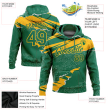 Load image into Gallery viewer, Custom Stitched Kelly Green Gold 3D Pattern Design Torn Paper Style Sports Pullover Sweatshirt Hoodie