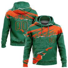 Load image into Gallery viewer, Custom Stitched Kelly Green Orange 3D Pattern Design Torn Paper Style Sports Pullover Sweatshirt Hoodie