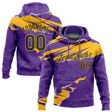 Load image into Gallery viewer, Custom Stitched Purple Black-Gold 3D Pattern Design Torn Paper Style Sports Pullover Sweatshirt Hoodie