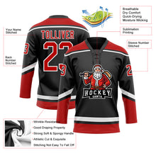 Load image into Gallery viewer, Custom Black Red-White Christmas Santa Claus 3D Hockey Lace Neck Jersey