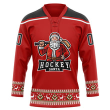 Load image into Gallery viewer, Custom Red Black-White Christmas Santa Claus 3D Hockey Lace Neck Jersey