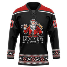 Load image into Gallery viewer, Custom Black Red-White Christmas Santa Claus 3D Hockey Lace Neck Jersey