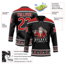 Load image into Gallery viewer, Custom Black Red-White Christmas Santa Claus 3D Hockey Lace Neck Jersey