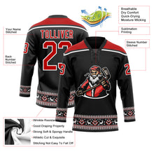 Load image into Gallery viewer, Custom Black Red-White Christmas Santa Claus 3D Hockey Lace Neck Jersey