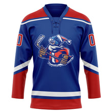 Load image into Gallery viewer, Custom Royal Red-White Christmas Santa Claus 3D Hockey Lace Neck Jersey