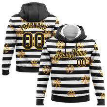 Load image into Gallery viewer, Custom Stitched Black Gold-White Christmas Gold Snowflakes 3D Sports Pullover Sweatshirt Hoodie