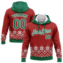 Load image into Gallery viewer, Custom Stitched Red Kelly Green-White Christmas Snowflakes 3D Sports Pullover Sweatshirt Hoodie