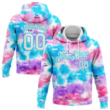 Load image into Gallery viewer, Custom Stitched Tie Dye White-Sky Blue 3D Abstract Watercolor Sports Pullover Sweatshirt Hoodie