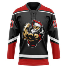 Load image into Gallery viewer, Custom Black Red-White Christmas Santa Claus 3D Hockey Lace Neck Jersey
