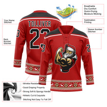 Load image into Gallery viewer, Custom Red Black-White Christmas Santa Claus 3D Hockey Lace Neck Jersey