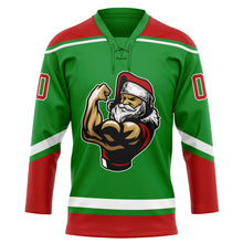 Load image into Gallery viewer, Custom Grass Green Red-White Christmas Santa Claus 3D Hockey Lace Neck Jersey