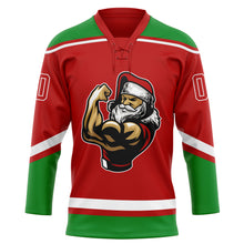 Load image into Gallery viewer, Custom Red Grass Green-White Christmas Santa Claus 3D Hockey Lace Neck Jersey
