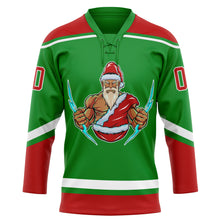 Load image into Gallery viewer, Custom Grass Green Red-White Christmas Santa Claus 3D Hockey Lace Neck Jersey