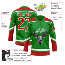 Load image into Gallery viewer, Custom Grass Green Red-White Christmas Reindeer 3D Hockey Lace Neck Jersey